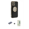 MARSİLYAN™- iPhone 12 Pro Max Kılıf İz Form Serisi - Siyah 20D Premium Cam Ekran Koruyucu + Renkli Kamera Lens Koruma Cam - MI