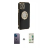 MARSİLYAN™- iPhone 12 Pro Max Kılıf İz Form Serisi - Siyah 20D Premium Cam Ekran Koruyucu + Neon Fosforlu Kamera Lens - MI