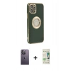 MARSİLYAN™- iPhone 12 Pro Max Kılıf İz Form Serisi - Siyah 20D Premium Cam Ekran Koruyucu + Neon Fosforlu Kamera Lens - BZ