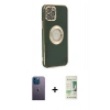 MARSİLYAN™- iPhone 12 Pro Max Kılıf İz Form Serisi - Siyah 20D Premium Cam Ekran Koruyucu + Neon Fosforlu Kamera Lens - MI