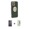 MARSİLYAN™- iPhone 12 Pro Max Kılıf İz Form Serisi - Siyah 20D Premium Cam Ekran Koruyucu + Neon Fosforlu Kamera Lens - YL