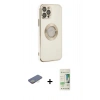 MARSİLYAN™- iPhone 12 Pro Max Kılıf İz Form Serisi - Siyah 20D Premium Cam Ekran Koruyucu + Renkli Kamera Lens Koruma Cam - SI