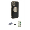 MARSİLYAN™- iPhone 12 Pro Max Kılıf İz Form Serisi - Siyah 20D Premium Cam Ekran Koruyucu + Renkli Kamera Lens Koruma Cam - SI