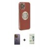 MARSİLYAN™- iPhone 12 Pro Max Kılıf İz Form Serisi - Siyah 20D Premium Cam Ekran Koruyucu + Neon Fosforlu Kamera Lens - SI
