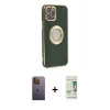 MARSİLYAN™- iPhone 12 Pro Max Kılıf İz Form Serisi - Siyah 20D Premium Cam Ekran Koruyucu + Neon Fosforlu Kamera Lens - SI