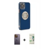 MARSİLYAN™- iPhone 12 Pro Max Kılıf İz Form Serisi - Siyah 20D Premium Cam Ekran Koruyucu + Neon Fosforlu Kamera Lens - SI