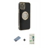 MARSİLYAN™- iPhone 12 Pro Max Kılıf İz Form Serisi - Siyah 20D Premium Cam Ekran Koruyucu + Shine Kamera Lens Koruma Cam - PE