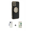 MARSİLYAN™- iPhone 12 Pro Max Kılıf İz Form Serisi - Siyah 20D Premium Cam Ekran Koruyucu + Shine Kamera Lens - LT