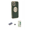MARSİLYAN™- iPhone 12 Pro Max Kılıf İz Form Serisi - Siyah 20D Premium Cam Ekran Koruyucu + Turuncu Renkli Kamera Lens Koruma Cam