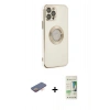 MARSİLYAN™- iPhone 12 Pro Max Kılıf İz Form Serisi - Siyah 20D Premium Cam Ekran Koruyucu + Turuncu Renkli Kamera Lens Koruma Cam