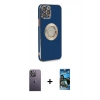 MARSİLYAN™- iPhone 12 Pro Max Kılıf İz Form Serisi - Siyah 34D Izgaralı Cam + Neon Fosforlu Kamera Lens - BZ