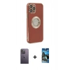MARSİLYAN™- iPhone 12 Pro Max Kılıf İz Form Serisi - Siyah 34D Izgaralı Cam + Neon Fosforlu Kamera Lens - BZ