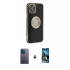 MARSİLYAN™- iPhone 12 Pro Max Kılıf İz Form Serisi - Siyah 34D Izgaralı Cam + Neon Fosforlu Kamera Lens - MI