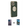 MARSİLYAN™- iPhone 12 Pro Max Kılıf İz Form Serisi - Siyah 34D Izgaralı Cam + Neon Fosforlu Kamera Lens - MI