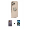 MARSİLYAN™- iPhone 12 Pro Max Kılıf İz Form Serisi - Siyah 34D Izgaralı Cam + Neon Fosforlu Kamera Lens - SI