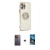 MARSİLYAN™- iPhone 12 Pro Max Kılıf İz Form Serisi - Siyah 34D Izgaralı Cam + Neon Fosforlu Kamera Lens - SI