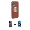 MARSİLYAN™- iPhone 12 Pro Max Kılıf İz Form Serisi - Siyah 34D Izgaralı Cam + Neon Fosforlu Kamera Lens - TU
