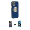 MARSİLYAN™- iPhone 12 Pro Max Kılıf İz Form Serisi - Siyah 34D Izgaralı Cam + Neon Fosforlu Kamera Lens - YL