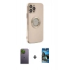 MARSİLYAN™- iPhone 12 Pro Max Kılıf İz Form Serisi - Siyah 34D Izgaralı Cam + Neon Fosforlu Kamera Lens - YL
