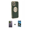 MARSİLYAN™- iPhone 12 Pro Max Kılıf İz Form Serisi - Siyah 34D Izgaralı Cam + Neon Fosforlu Kamera Lens - YL