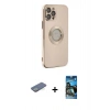 MARSİLYAN™- iPhone 12 Pro Max Kılıf İz Form Serisi - Siyah 34D Izgaralı Cam + Renkli Kamera Lens Koruma Cam - YL