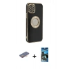 MARSİLYAN™- iPhone 12 Pro Max Kılıf İz Form Serisi - Siyah 34D Izgaralı Cam + Renkli Kamera Lens Koruma Cam - TU