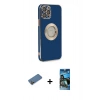 MARSİLYAN™- iPhone 12 Pro Max Kılıf İz Form Serisi - Siyah 34D Izgaralı Cam + Shine Kamera Lens Koruma Cam - GD