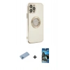 MARSİLYAN™- iPhone 12 Pro Max Kılıf İz Form Serisi - Siyah 34D Izgaralı Cam + Shine Kamera Lens Koruma Cam - MI