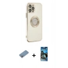 MARSİLYAN™- iPhone 12 Pro Max Kılıf İz Form Serisi - Siyah 34D Izgaralı Cam + Shine Kamera Lens Koruma Cam - GS