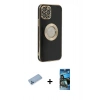 MARSİLYAN™- iPhone 12 Pro Max Kılıf İz Form Serisi - Siyah 34D Izgaralı Cam + Shine Kamera Lens Koruma Cam - MI