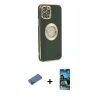 MARSİLYAN™- iPhone 12 Pro Max Kılıf İz Form Serisi - Siyah 34D Izgaralı Cam + Shine Kamera Lens Koruma Cam - GD