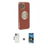 MARSİLYAN™- iPhone 12 Pro Max Kılıf İz Form Serisi - Siyah 34D Izgaralı Cam + Shine Kamera Lens - LT