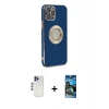 MARSİLYAN™- iPhone 12 Pro Max Kılıf İz Form Serisi - Siyah 34D Izgaralı Cam + Shine Kamera Lens - LT