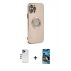 MARSİLYAN™- iPhone 12 Pro Max Kılıf İz Form Serisi - Siyah 34D Izgaralı Cam + Shine Kamera Lens - LT