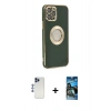 MARSİLYAN™- iPhone 12 Pro Max Kılıf İz Form Serisi - Siyah 34D Izgaralı Cam + Shine Kamera Lens - LT