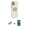 MARSİLYAN™- iPhone 12 Pro Max Kılıf İz Form Serisi - Siyah 34D Izgaralı Cam + Sierra Blue Shine Kamera Lens Koruma Cam