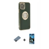 MARSİLYAN™- iPhone 12 Pro Max Kılıf İz Form Serisi - Siyah 34D Izgaralı Cam + Shine Kamera Lens Koruma Cam - SH