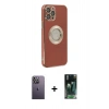 MARSİLYAN™- iPhone 12 Pro Max Kılıf İz Form Serisi - Siyah 360 Mat Full Body Arka Koruyucu + Neon Fosforlu Kamera Lens - BZ