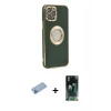 MARSİLYAN™- iPhone 12 Pro Max Kılıf İz Form Serisi - Siyah 360 Mat Full Body Arka Koruyucu + Mavi Shine Kamera Lens Koruma Cam