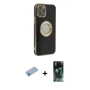 MARSİLYAN™- iPhone 12 Pro Max Kılıf İz Form Serisi - Siyah 360 Mat Full Body Arka Koruyucu + Mavi Shine Kamera Lens Koruma Cam