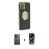 MARSİLYAN™- iPhone 12 Pro Max Kılıf İz Form Serisi - Siyah 360 Mat Full Body Arka Koruyucu + Neon Fosforlu Kamera Lens - SI