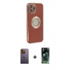 MARSİLYAN™- iPhone 12 Pro Max Kılıf İz Form Serisi - Siyah 360 Mat Full Body Arka Koruyucu + Neon Fosforlu Kamera Lens - SI