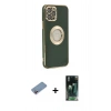MARSİLYAN™- iPhone 12 Pro Max Kılıf İz Form Serisi - Siyah 360 Mat Full Body Arka Koruyucu + Shine Kamera Lens Koruma Cam - PE