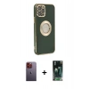MARSİLYAN™- iPhone 12 Pro Max Kılıf İz Form Serisi - Siyah 360 Mat Full Body Arka Koruyucu + Turuncu Neon Fosforlu Kamera Lens