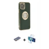 MARSİLYAN™- iPhone 12 Pro Max Kılıf İz Form Serisi - Siyah 3D Antistatik Cam Ekran Koruyucu + Renkli Kamera Lens Koruma Cam - SI