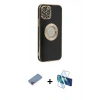 MARSİLYAN™- iPhone 12 Pro Max Kılıf İz Form Serisi - Siyah 3D Antistatik Cam Ekran Koruyucu + Shine Kamera Lens Koruma Cam - PE