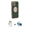 MARSİLYAN™- iPhone 12 Pro Max Kılıf İz Form Serisi - Siyah 3D Antistatik Cam Ekran Koruyucu + Shine Kamera Lens - GD