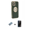 MARSİLYAN™- iPhone 12 Pro Max Kılıf İz Form Serisi - Siyah 3D Antistatik Hayalet Cam Ekran Koruyucu + Shine Kamera Lens Koruma Cam - GI