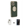 MARSİLYAN™- iPhone 12 Pro Max Kılıf İz Form Serisi - Siyah 3D Antistatik Hayalet Cam Ekran Koruyucu + Shine Kamera Lens - GD