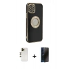 MARSİLYAN™- iPhone 12 Pro Max Kılıf İz Form Serisi - Siyah 3D Antistatik Hayalet Cam Ekran Koruyucu + Shine Kamera Lens - GD